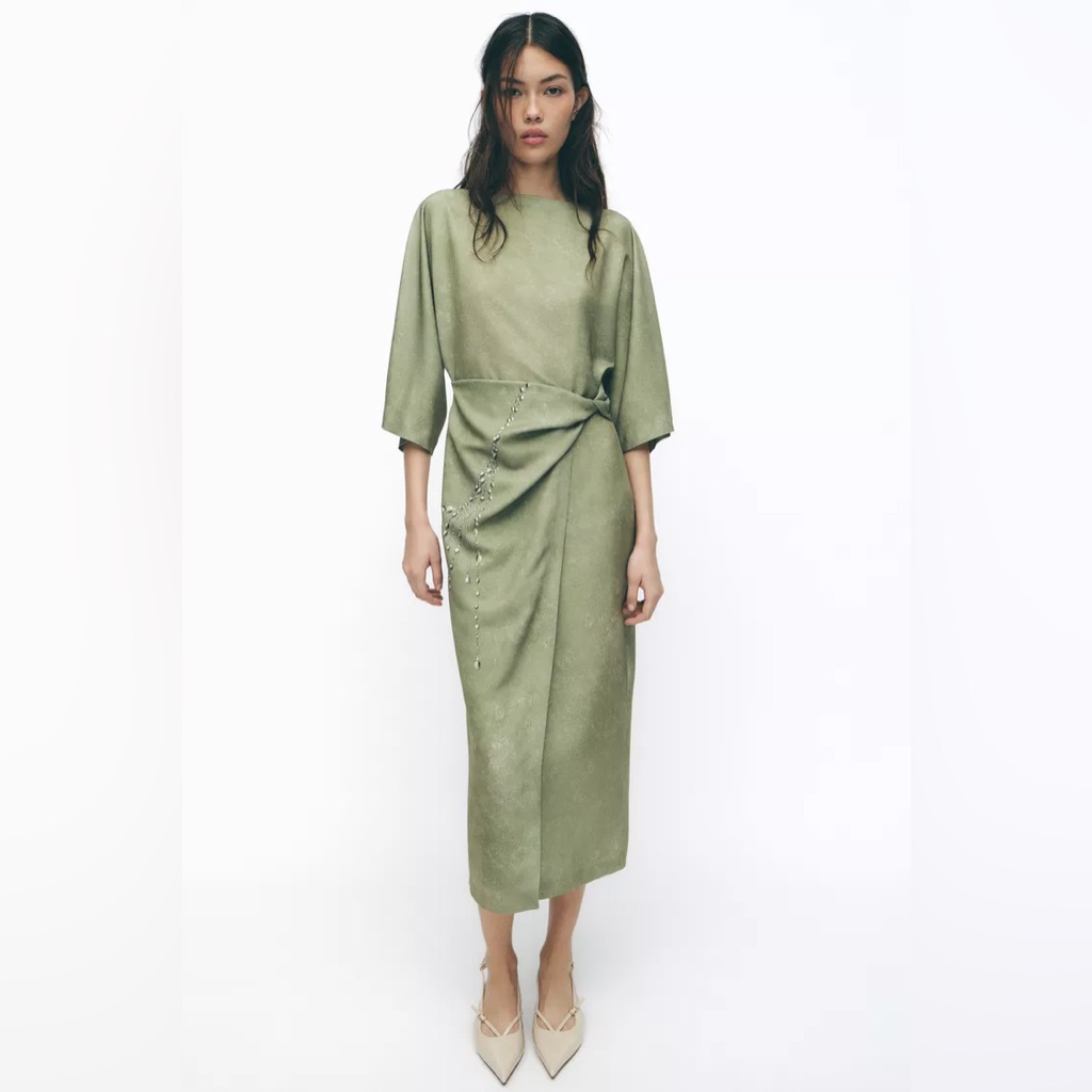 Zara Nwt Green Printed Chain Midi Dress. Bloggers Fave Size S Ref 2333/113
